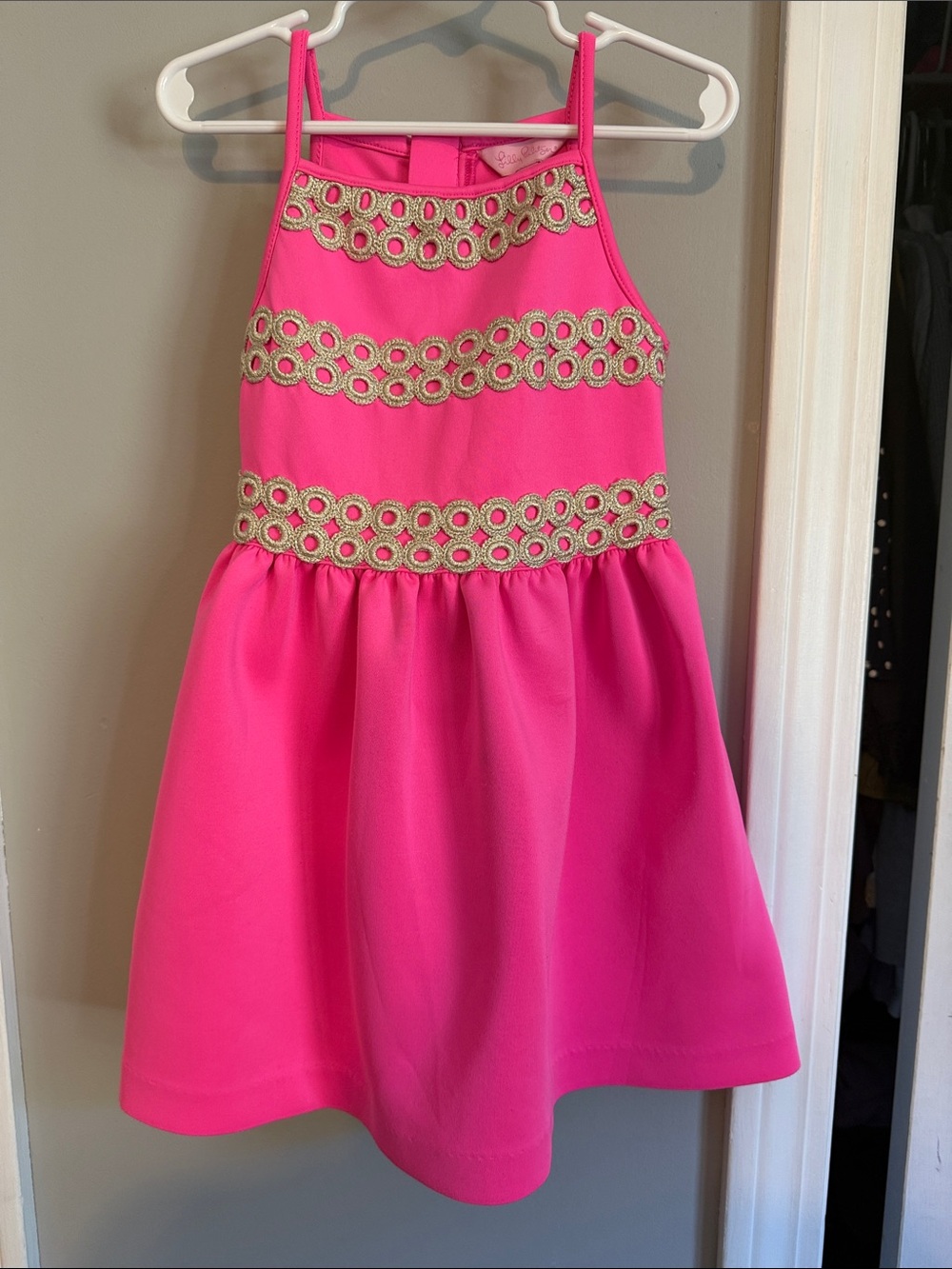 Lilly Pulitzer Hot Pink Halter Dress with Gold Trim